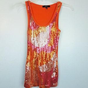 Express orange sequined tank top